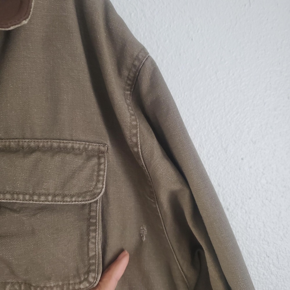 Vtg GAP Jacket Men L Brown Out-Of-Doors Plaid Lined Canvas Leather Collar Barn‎ - Picture 3 of 7